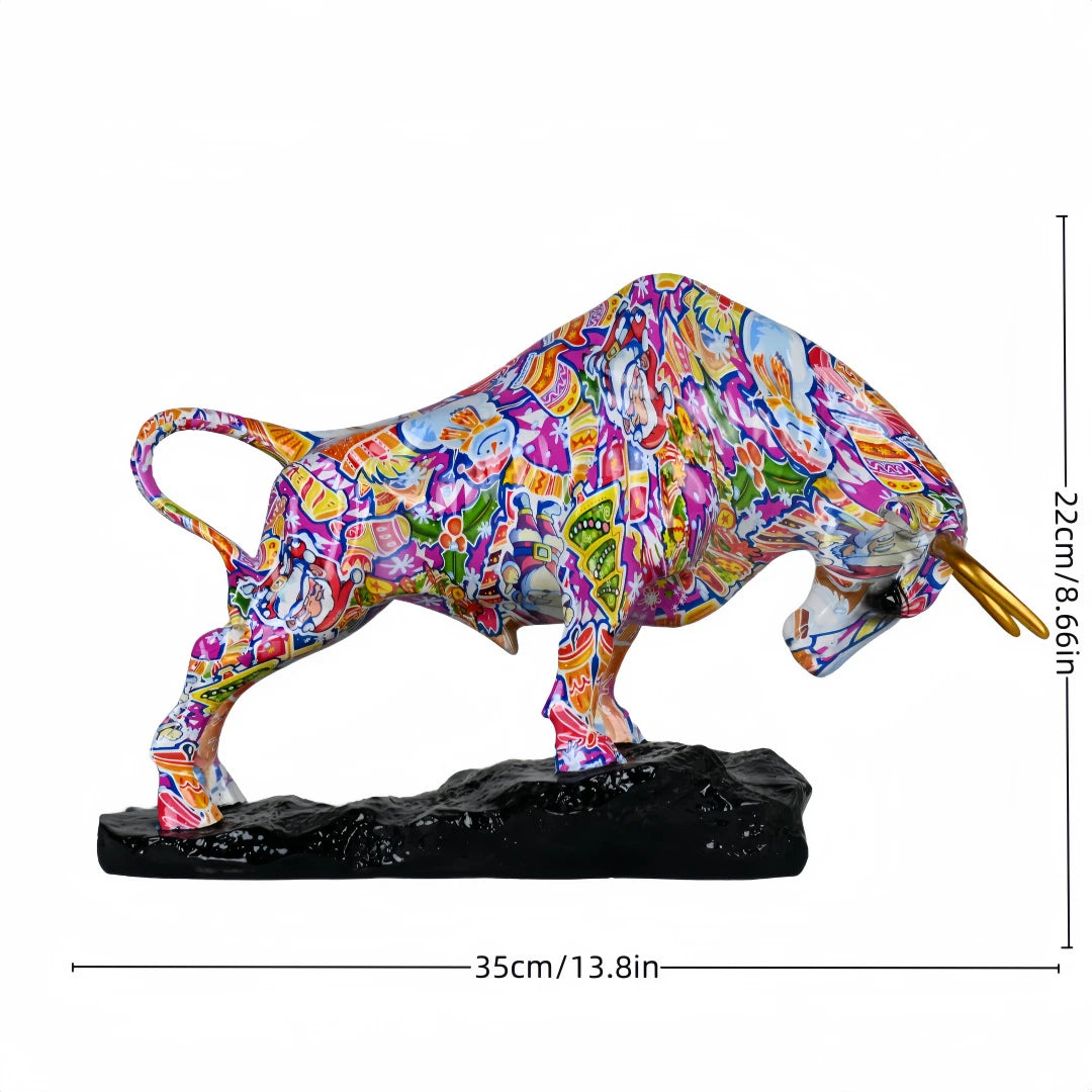 Colorful Water Transfer Resin Wall Street Bull Statue