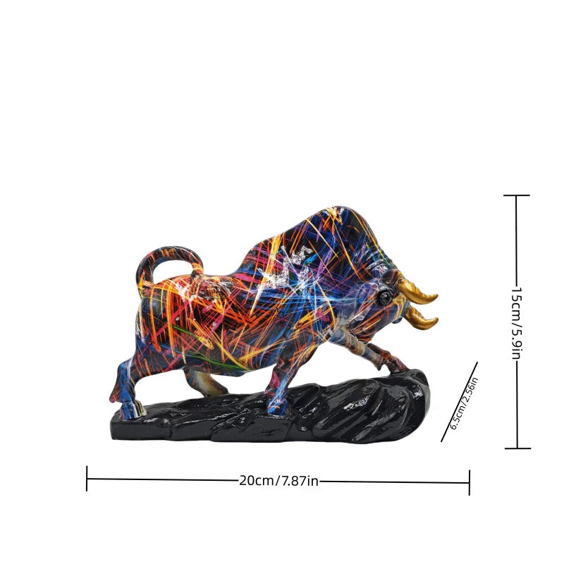 Colorful Water Transfer Resin Wall Street Bull Statue