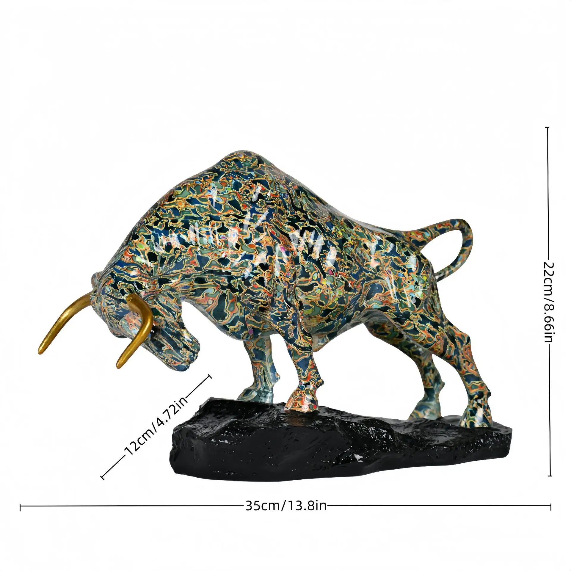 Colorful Water Transfer Resin Wall Street Bull Statue