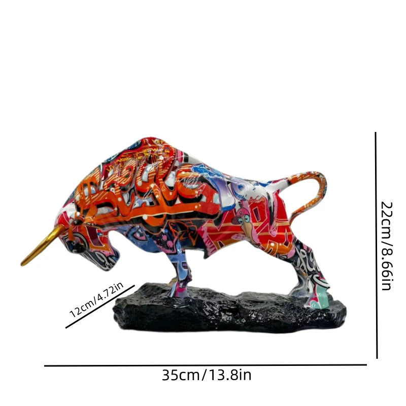 Colorful Water Transfer Resin Wall Street Bull Statue