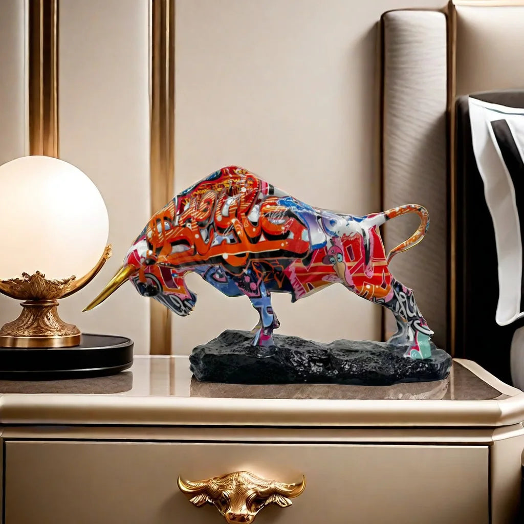 Colorful Water Transfer Resin Wall Street Bull Statue