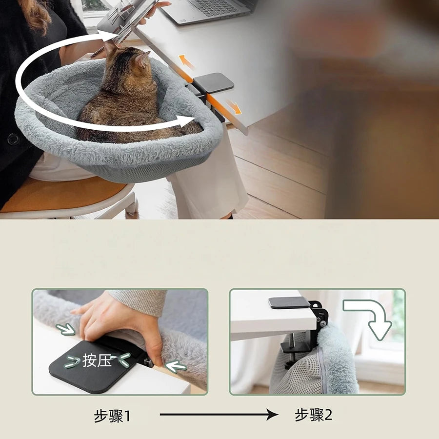 Folding Semi-Circular Cat Desk Hammock Perch