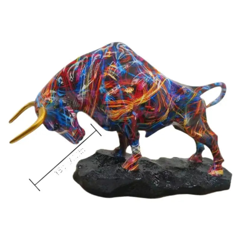 Colorful Water Transfer Resin Wall Street Bull Statue