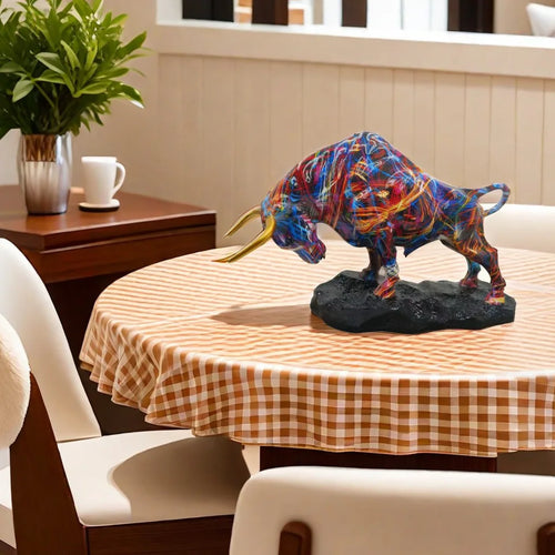Colorful Water Transfer Resin Wall Street Bull Statue