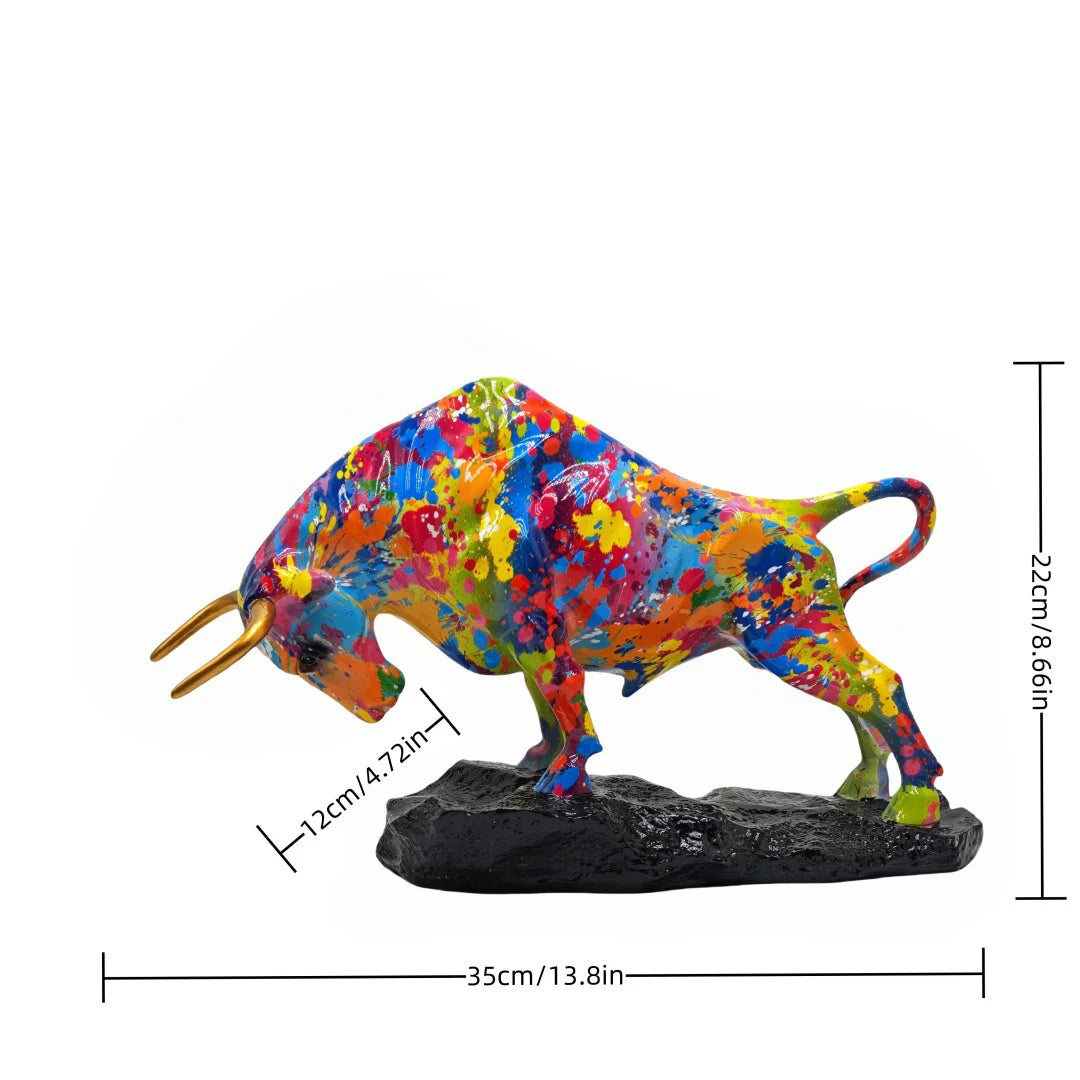 Colorful Water Transfer Resin Wall Street Bull Statue