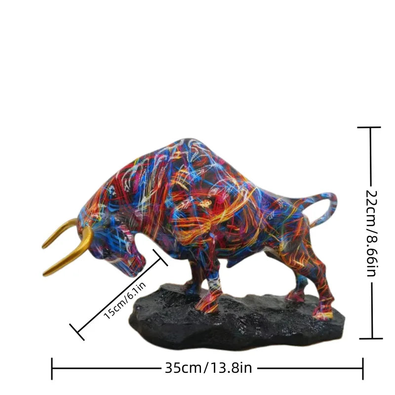 Colorful Water Transfer Resin Wall Street Bull Statue