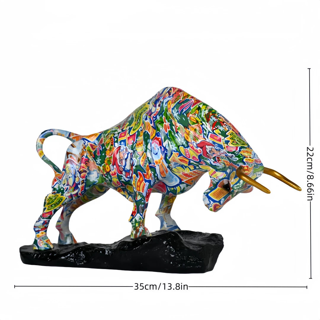 Colorful Water Transfer Resin Wall Street Bull Statue