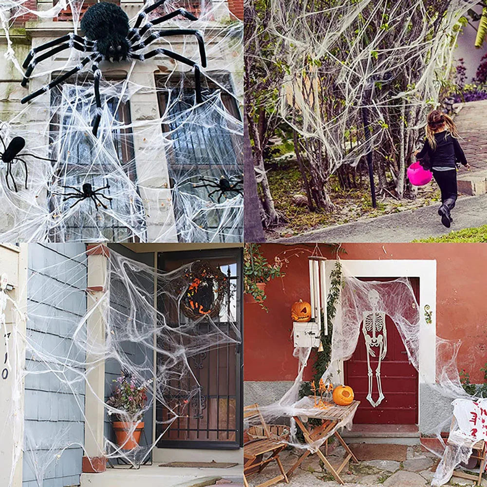 Stretchy Artificial Halloween Spider Web with Spiders