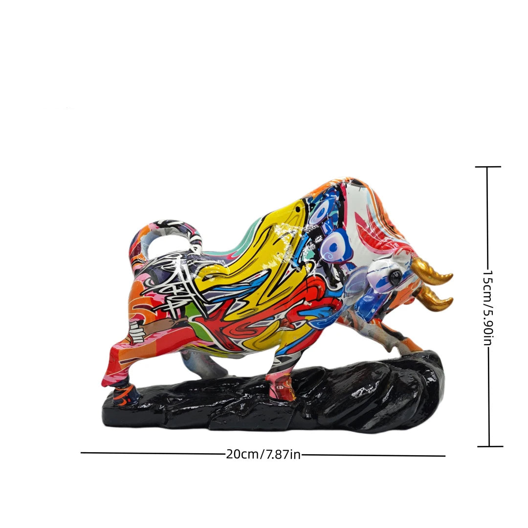 Colorful Water Transfer Resin Wall Street Bull Statue