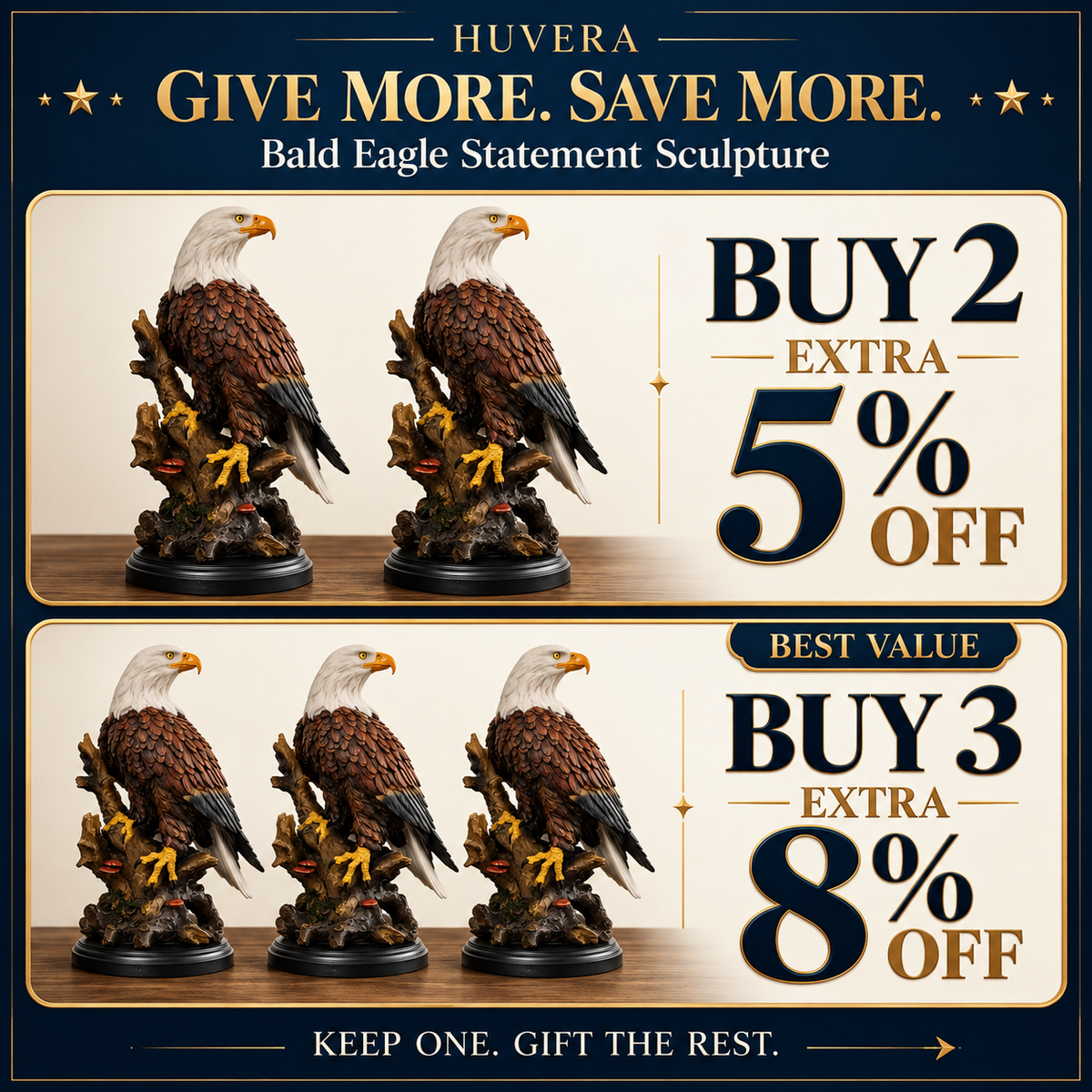 Huvera Bald Eagle Statement Sculpture: buy 2 for an extra 5% off, or buy 3 for an extra 8% off.